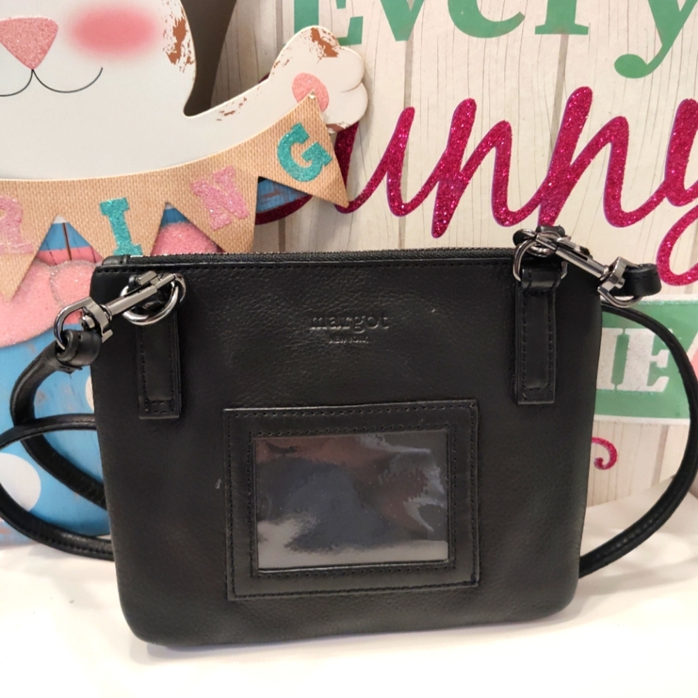 EUC Margot New York Genuine Leather Mini  Crossbody Credit Card Wallet, Black